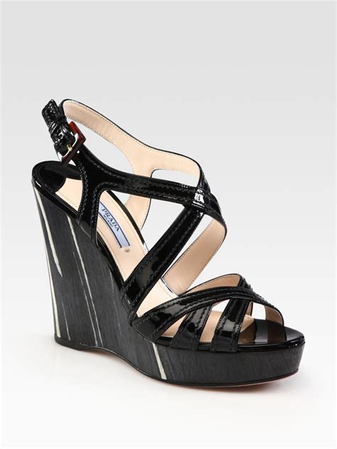 prada patent leather wedge sandals.